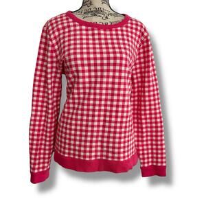 Talbots Size L Red Gingham Check Cotton Sweatshirt